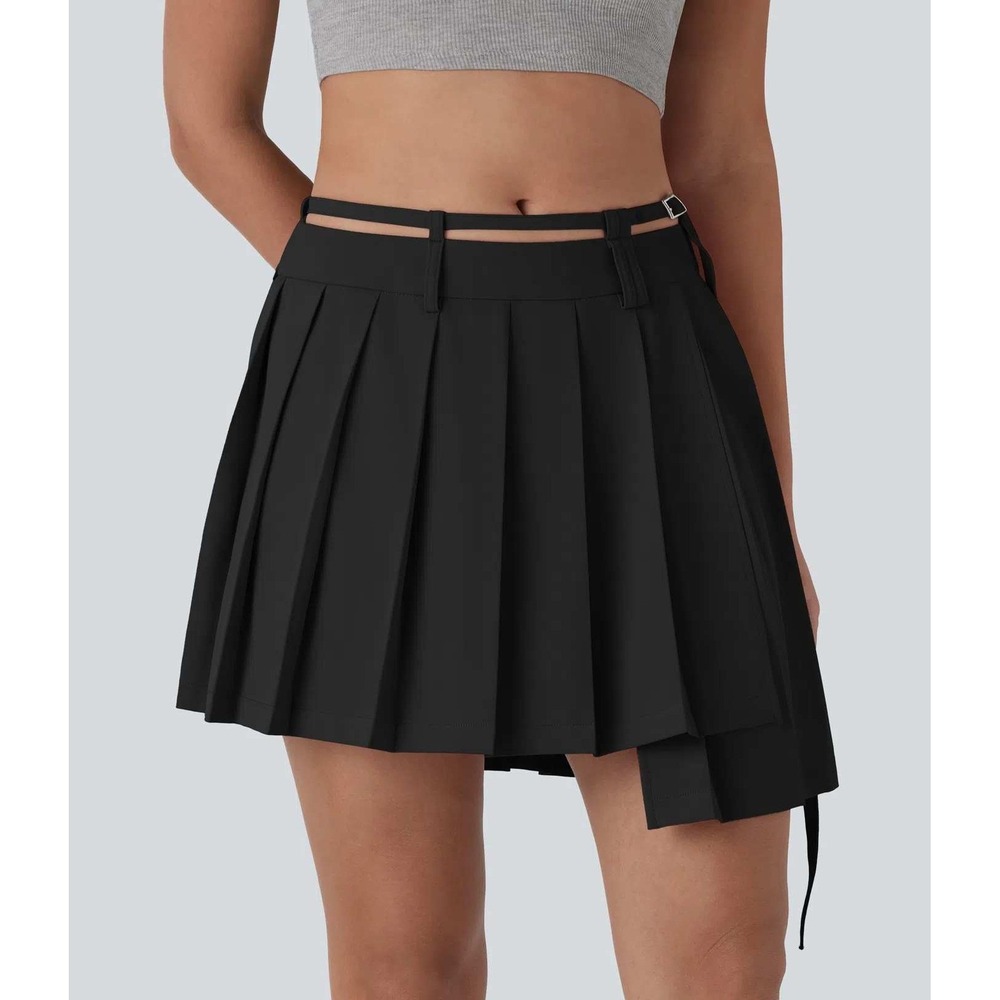 halara Belted Asymmetric Pleated Mini‎ mid rise edgy goth large